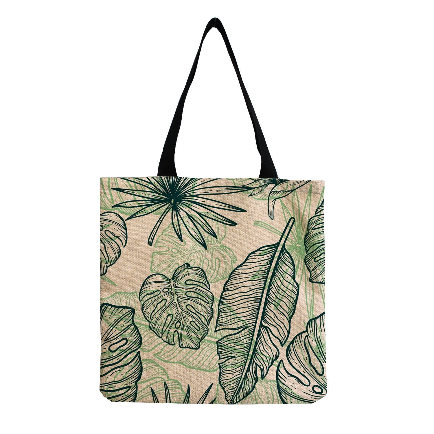 Wholesale Cotton Hemp and Green Leaf Printed Handbags